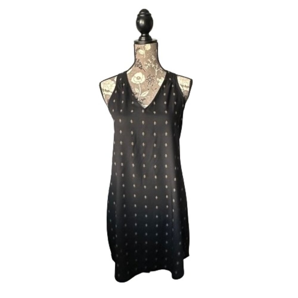 Old Navy Women' XS Black/Tan Print Rayon Sleeveless VNeck Above Knee Tunic/Dress